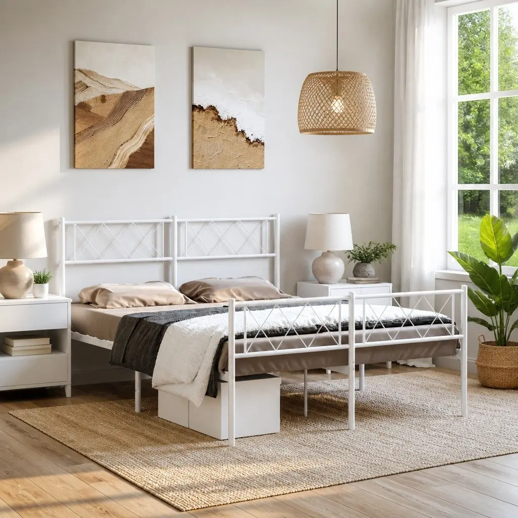 Metal Bed Frame in White 135x190cm