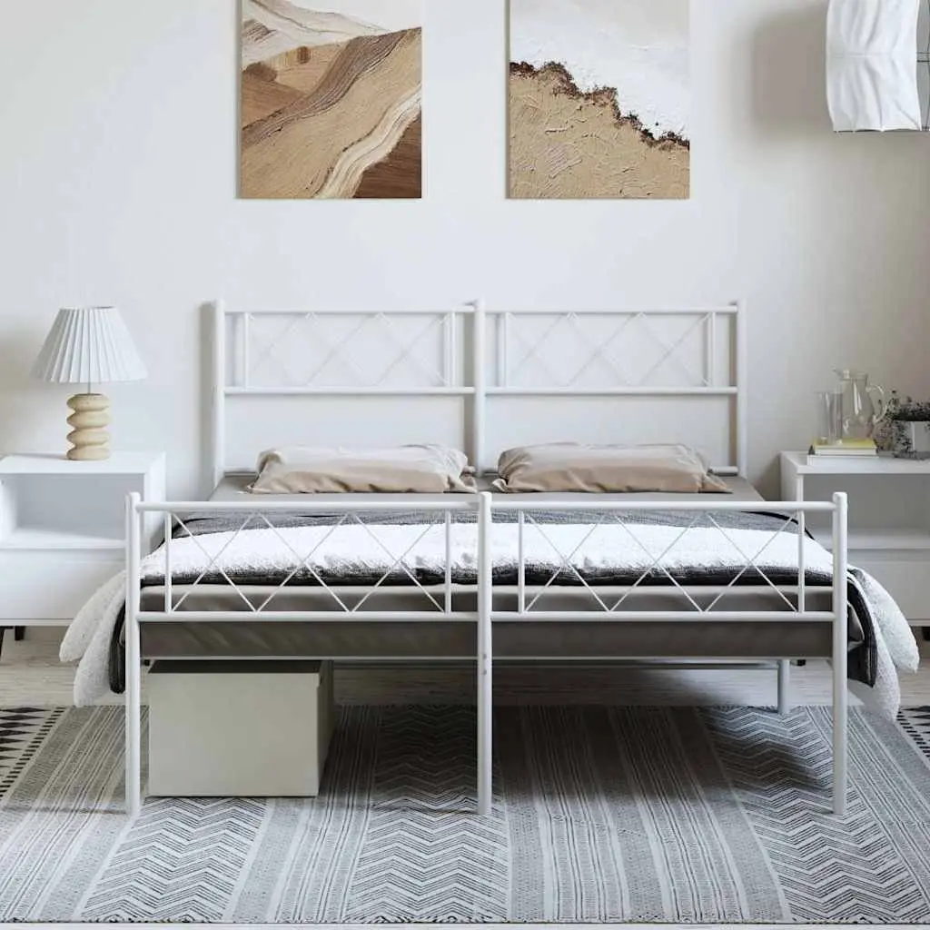 Metal Bed Frame in White 135x190cm