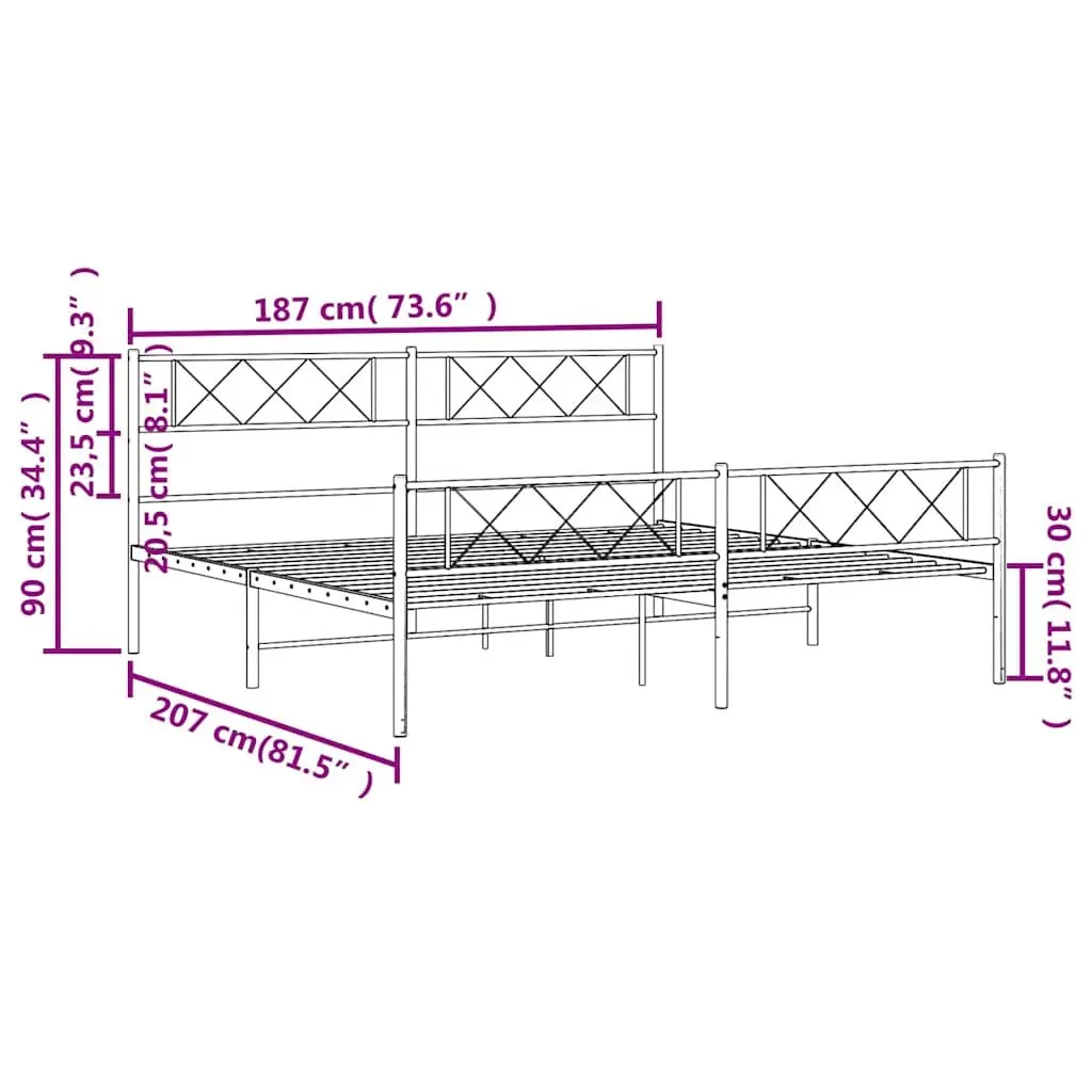 White King Metal Bed Frame 183x203cm with Headboard