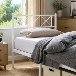 Durable White Metal Headboard 90cm for Bed Frames