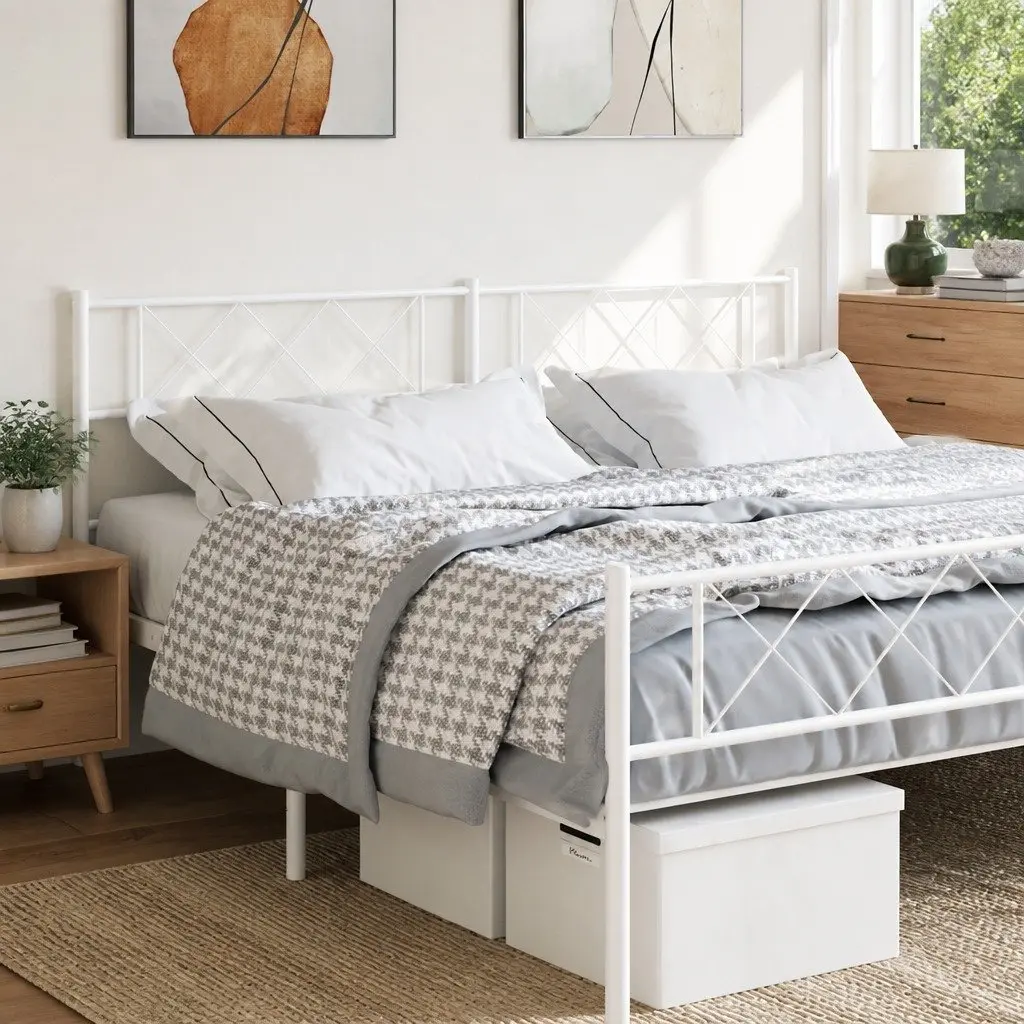 Metal Headboard 180cm White Bedroom Bed Header Powder-Coated Steel Frame Support