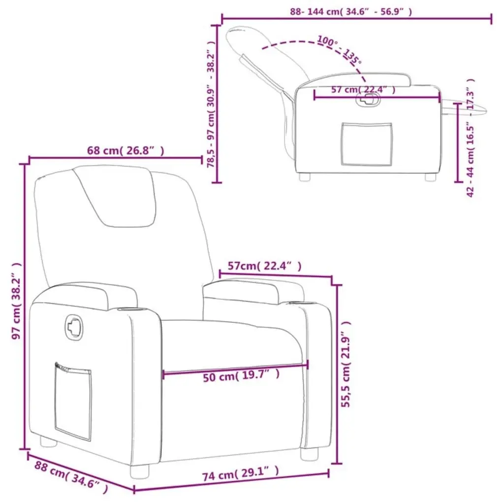 Recliner Chair Fabric Grey Manual Reclining Armchair