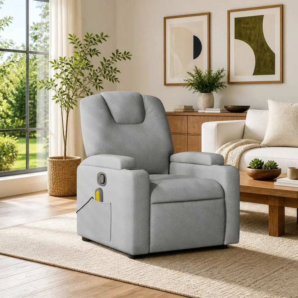 Massage Recliner Armchair Fabric Grey