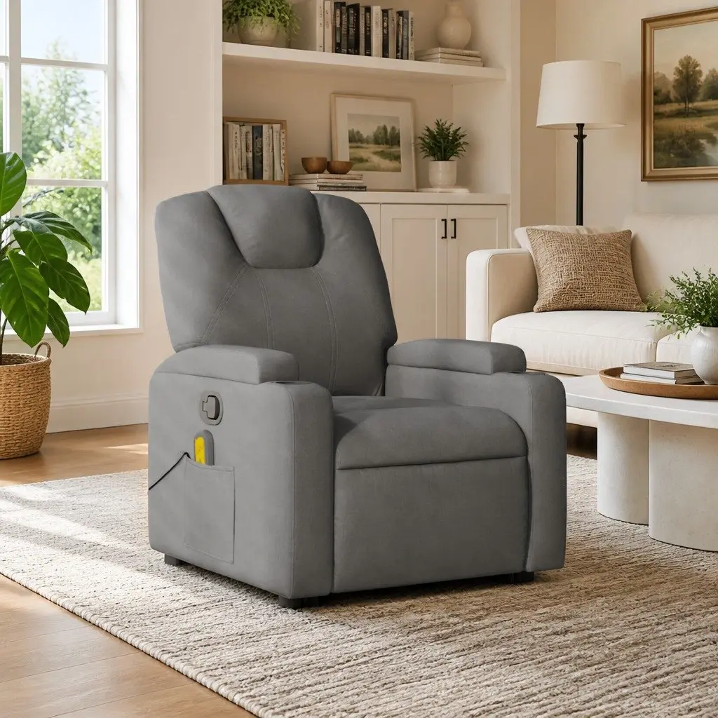 Grey Fabric Massage Recliner Chair with USB Power