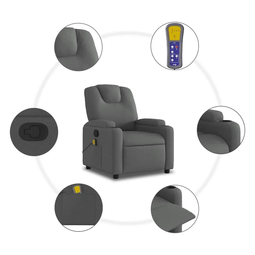 Grey Fabric Massage Recliner Chair with USB Power
