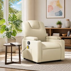 Cream Faux Leather Massage Recliner Chair with 6 Points