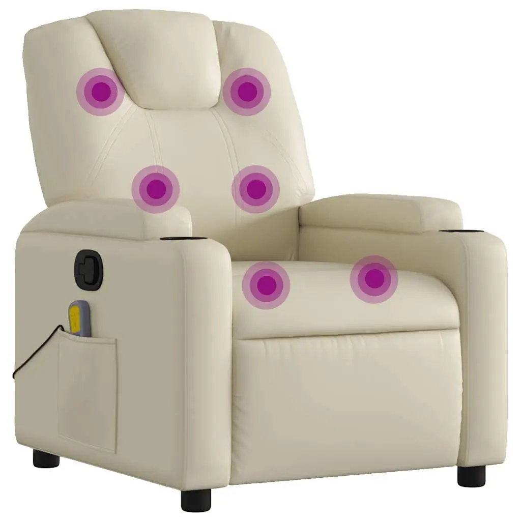 Cream Faux Leather Massage Recliner Chair with 6 Points