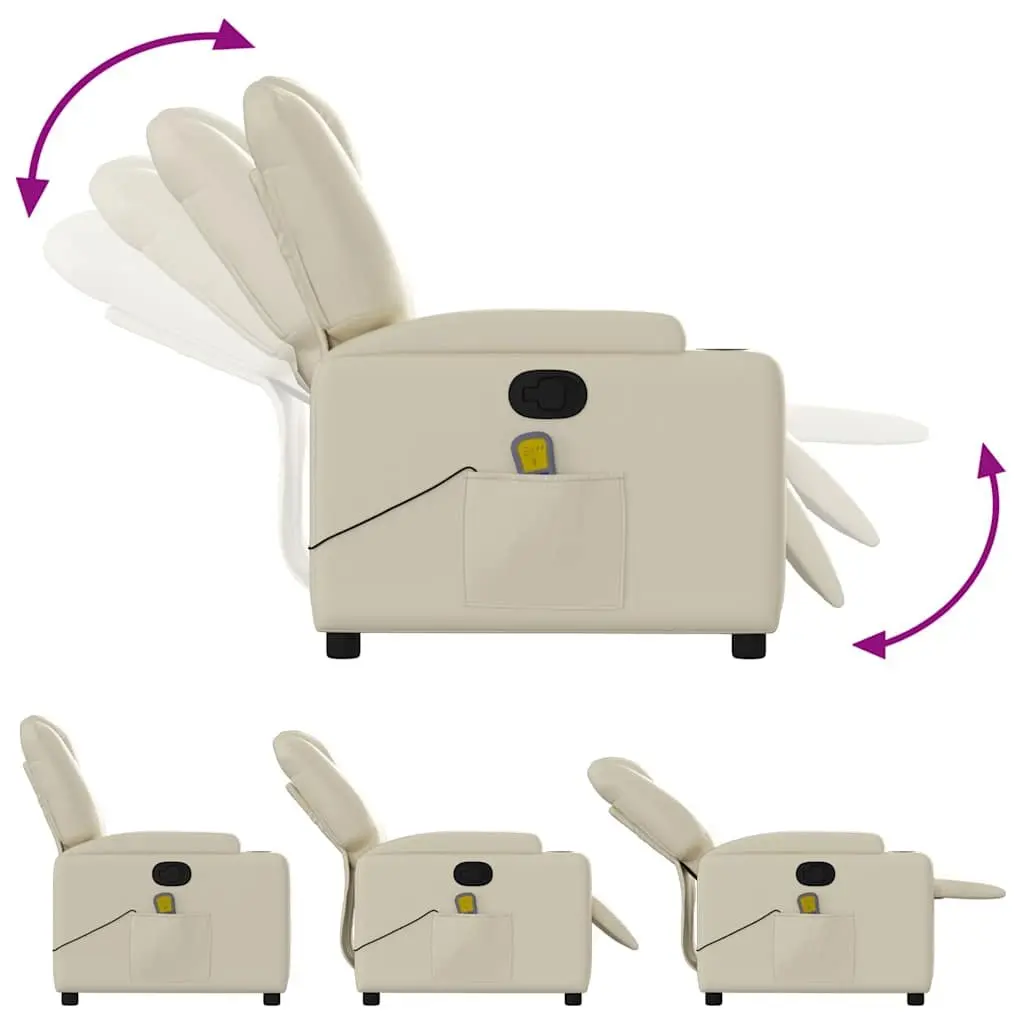 Cream Faux Leather Massage Recliner Chair with 6 Points
