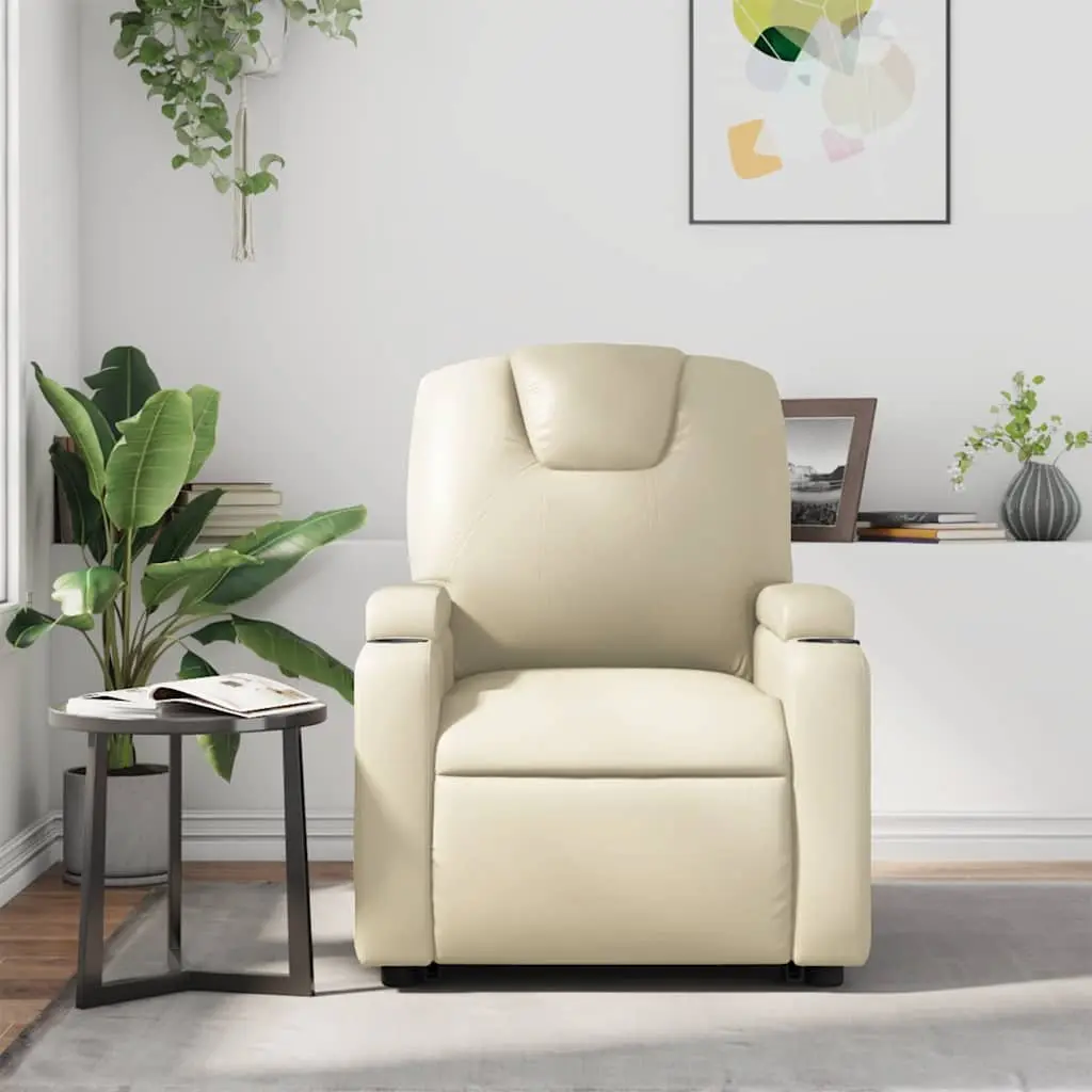 Cream Faux Leather Massage Recliner Chair with 6 Points