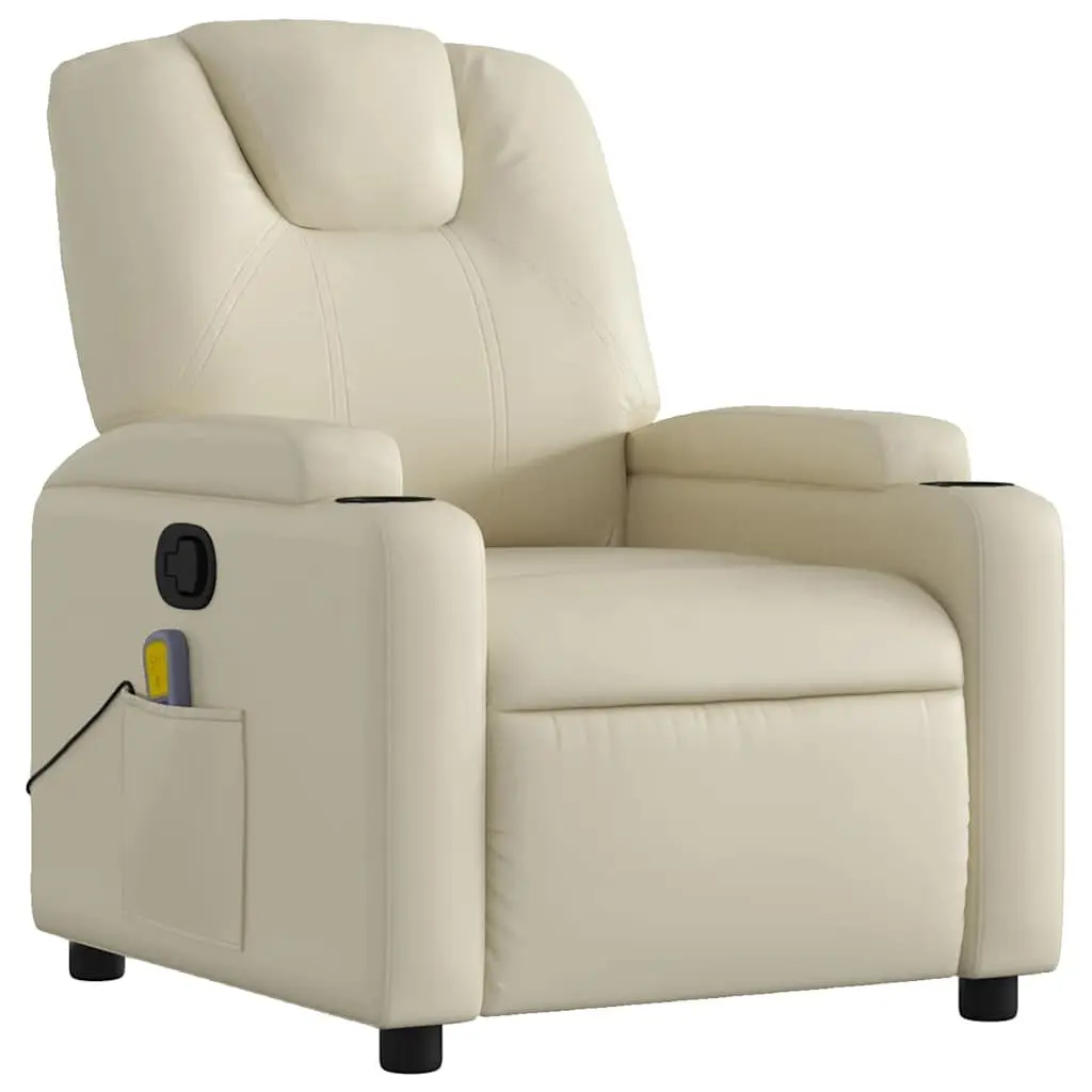 Cream Faux Leather Massage Recliner Chair with 6 Points