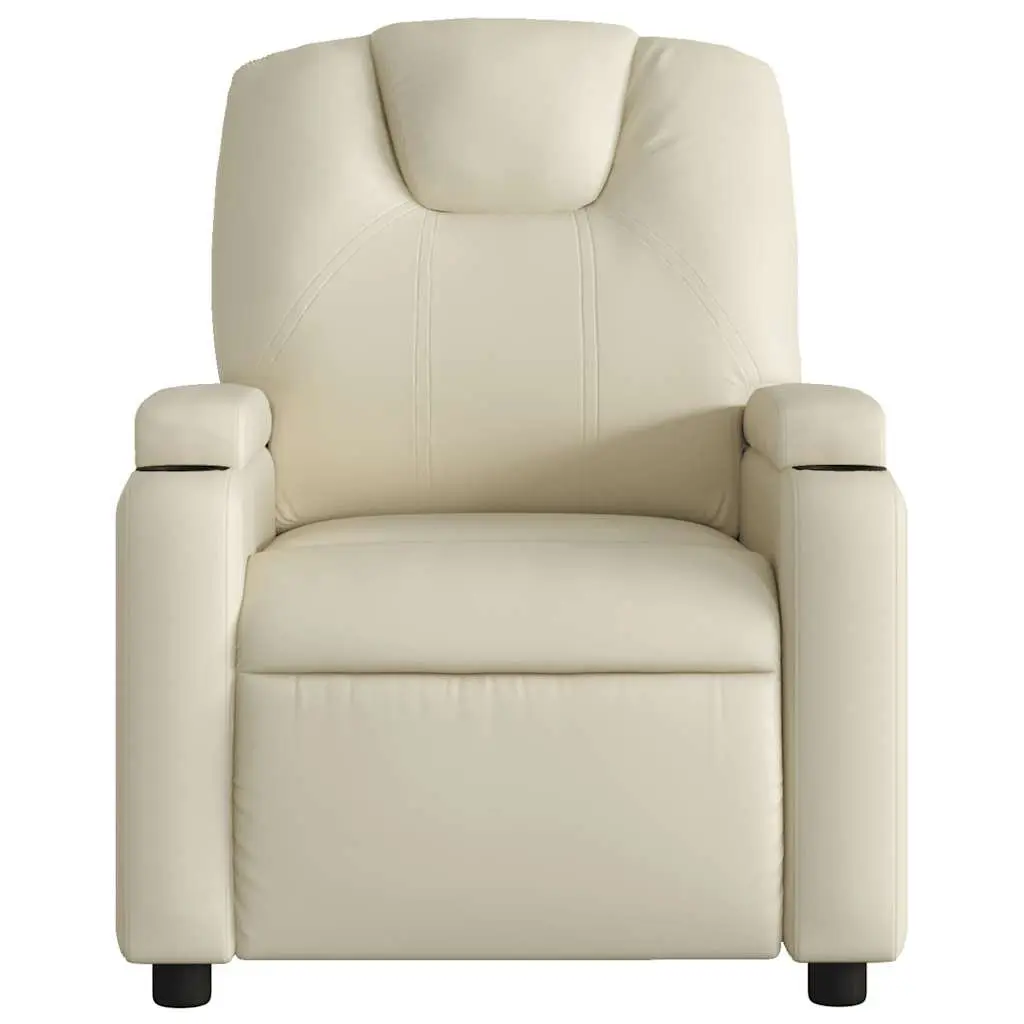 Cream Faux Leather Massage Recliner Chair with 6 Points