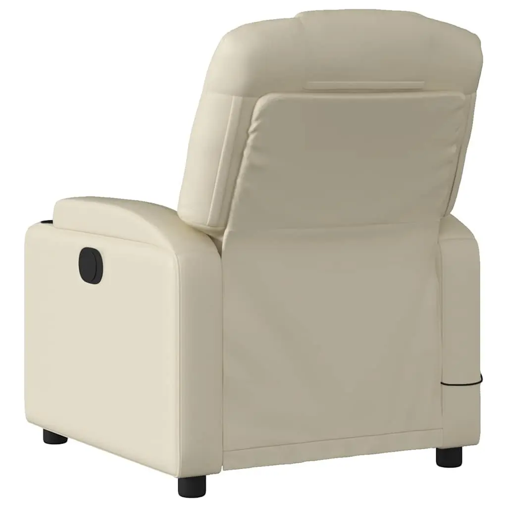 Cream Faux Leather Massage Recliner Chair with 6 Points