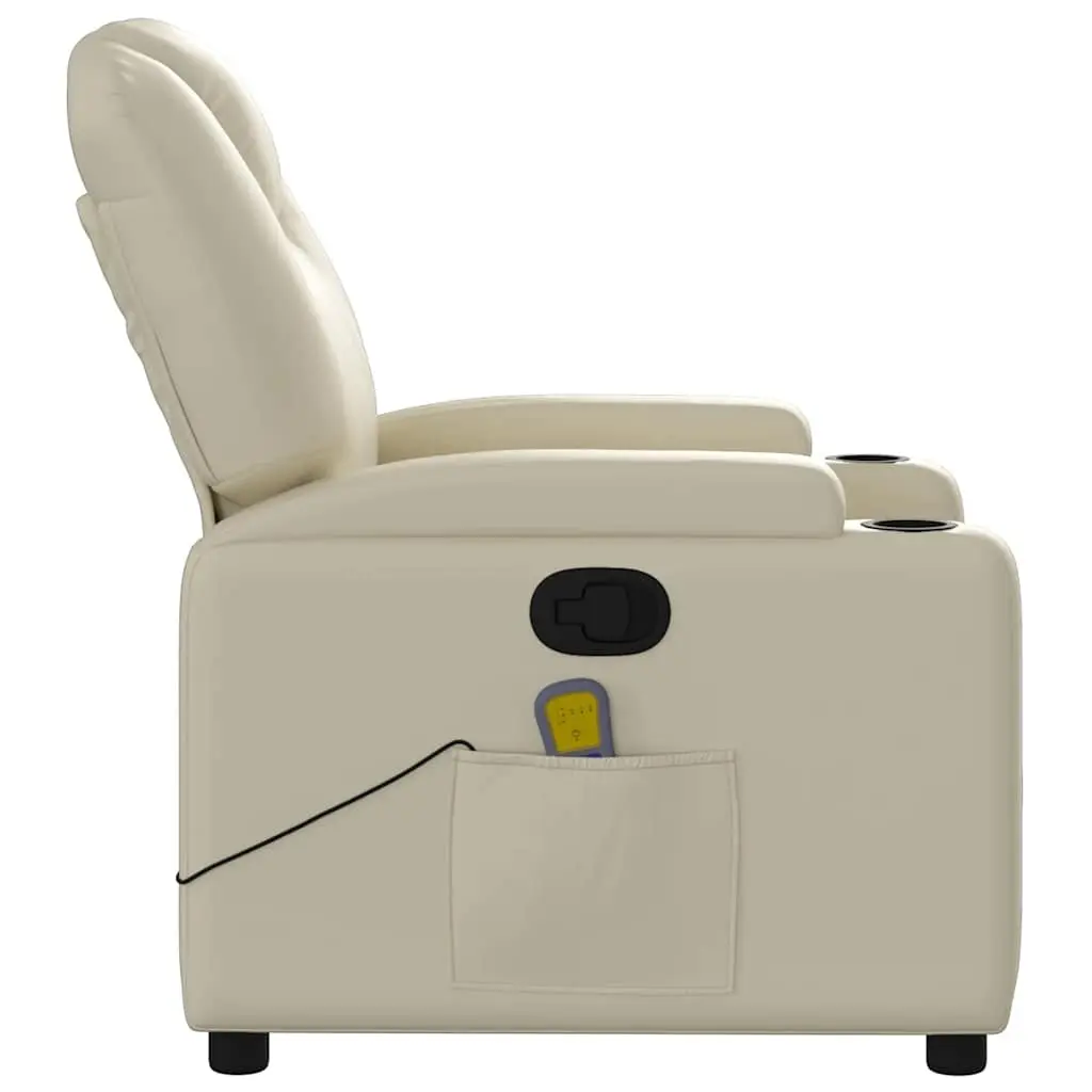 Cream Faux Leather Massage Recliner Chair with 6 Points