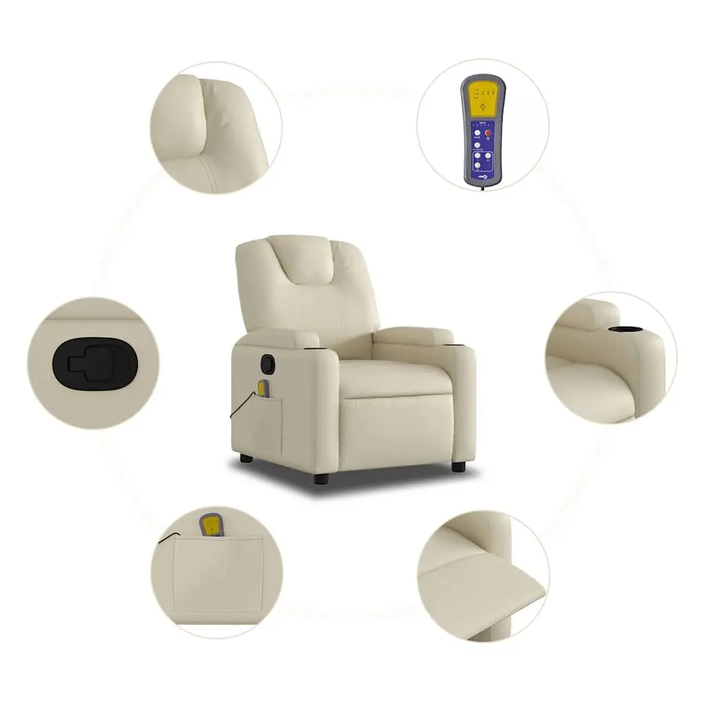 Cream Faux Leather Massage Recliner Chair with 6 Points