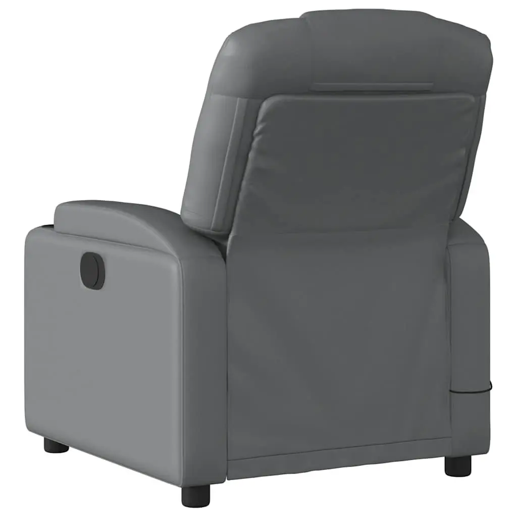 Massage Recliner Chair Faux Leather Grey Manual Reclining Armchair