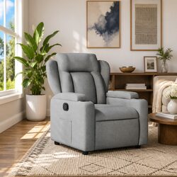 Grey Fabric Manual Recliner Chair with Cup Holders