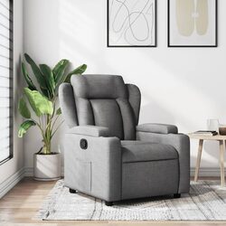 Manual Recliner Chair with Cup Holders in Grey Fabric