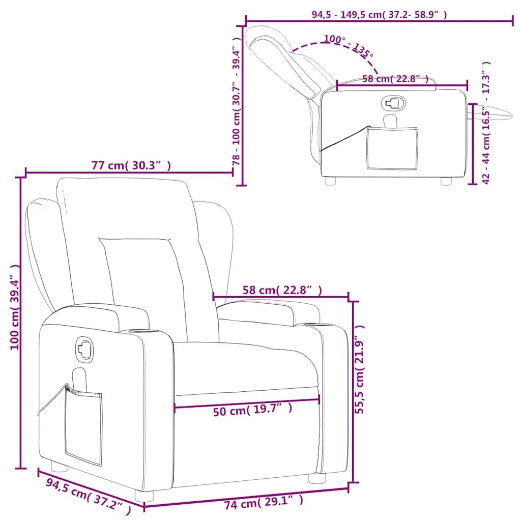 Massage Recliner Chair Fabric Grey Manual Recline Vibration 6 Points Armchair