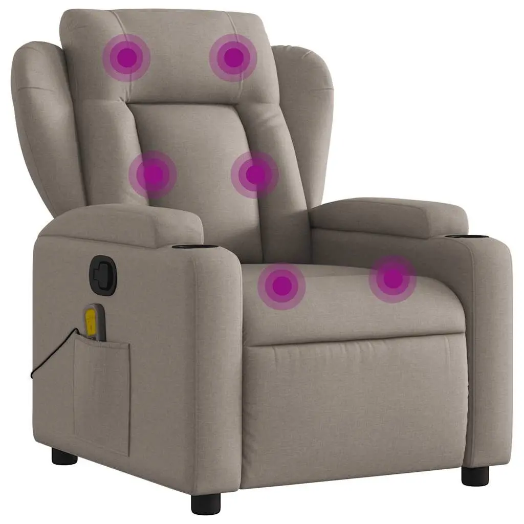 Massage Recliner Chair Fabric Taupe Manual Recline 135 Degrees Vibration Relaxation Furniture
