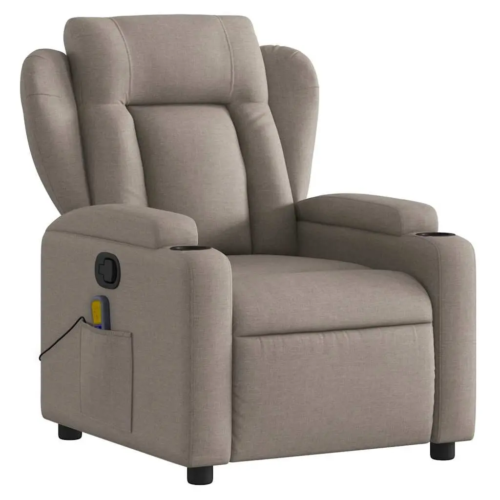 Massage Recliner Chair Fabric Taupe Manual Recline 135 Degrees Vibration Relaxation Furniture