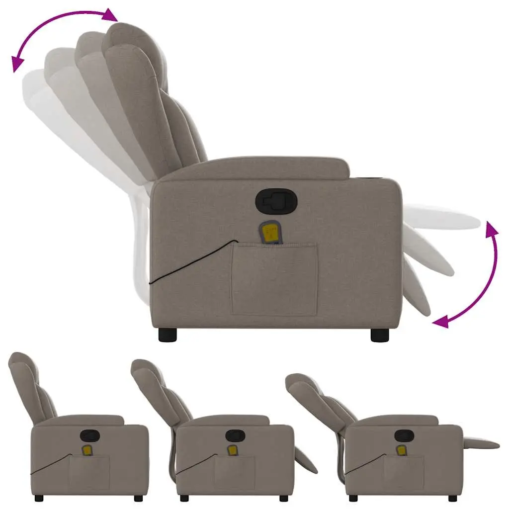 Massage Recliner Chair Fabric Taupe Manual Recline 135 Degrees Vibration Relaxation Furniture