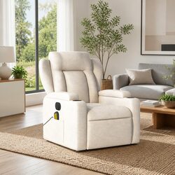 Cream Fabric Massage Recliner Chair with Vibration