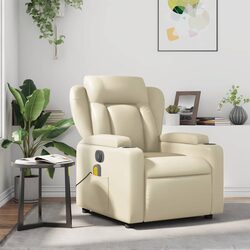 Cream Faux Leather Massage Recliner Chair with Vibration