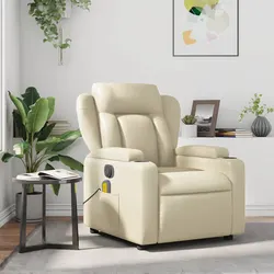 Cream Faux Leather Massage Recliner Chair with Vibration
