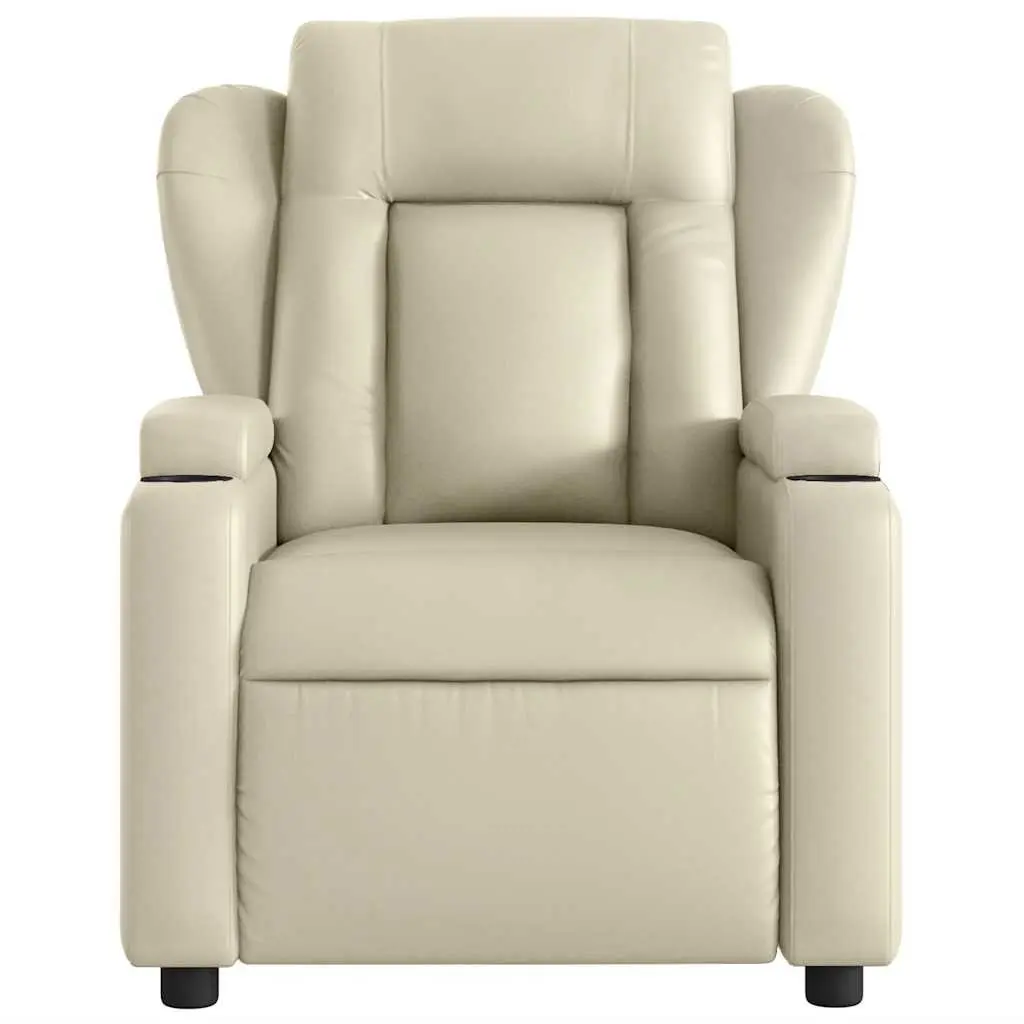 Massage Recliner Chair Faux Leather Cream Manual Recline Vibration