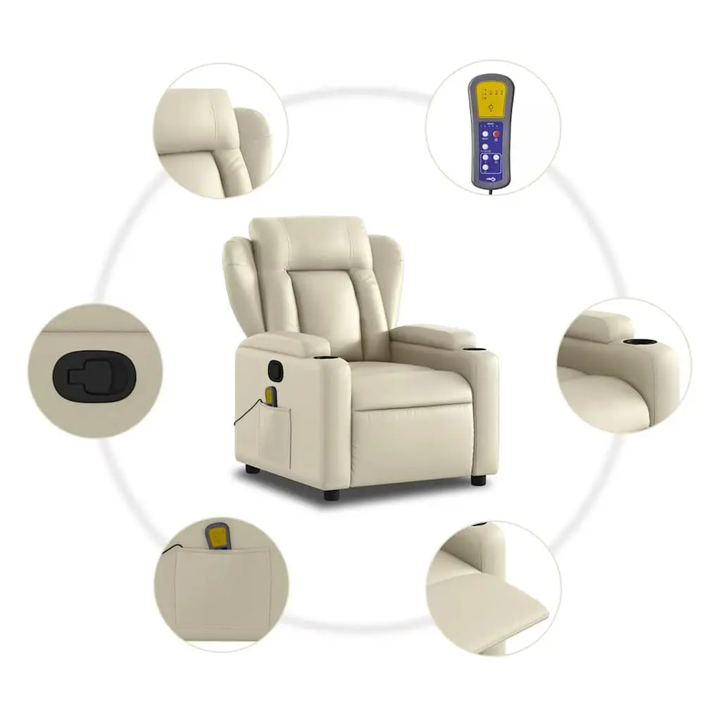 Massage Recliner Chair Faux Leather Cream Manual Recline Vibration
