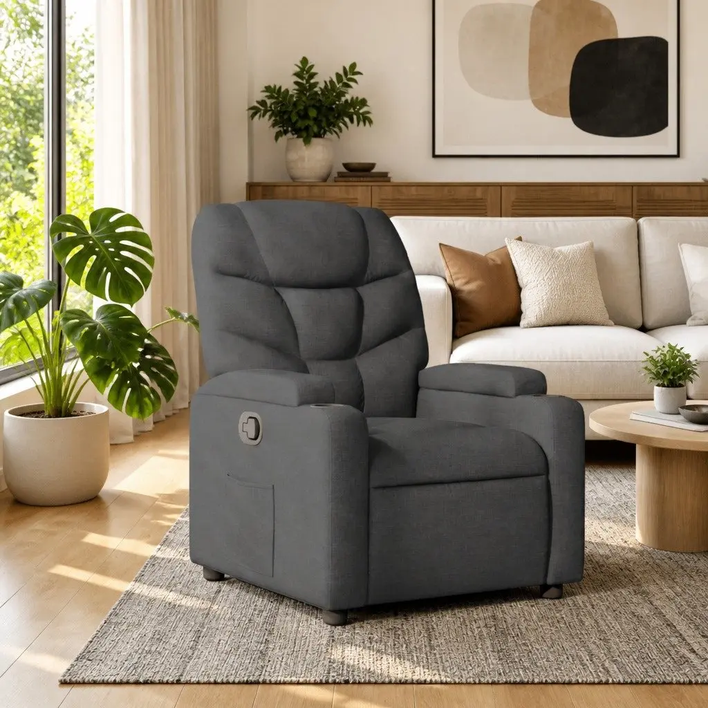 Recliner Chair Manual Recline Fabric Grey
