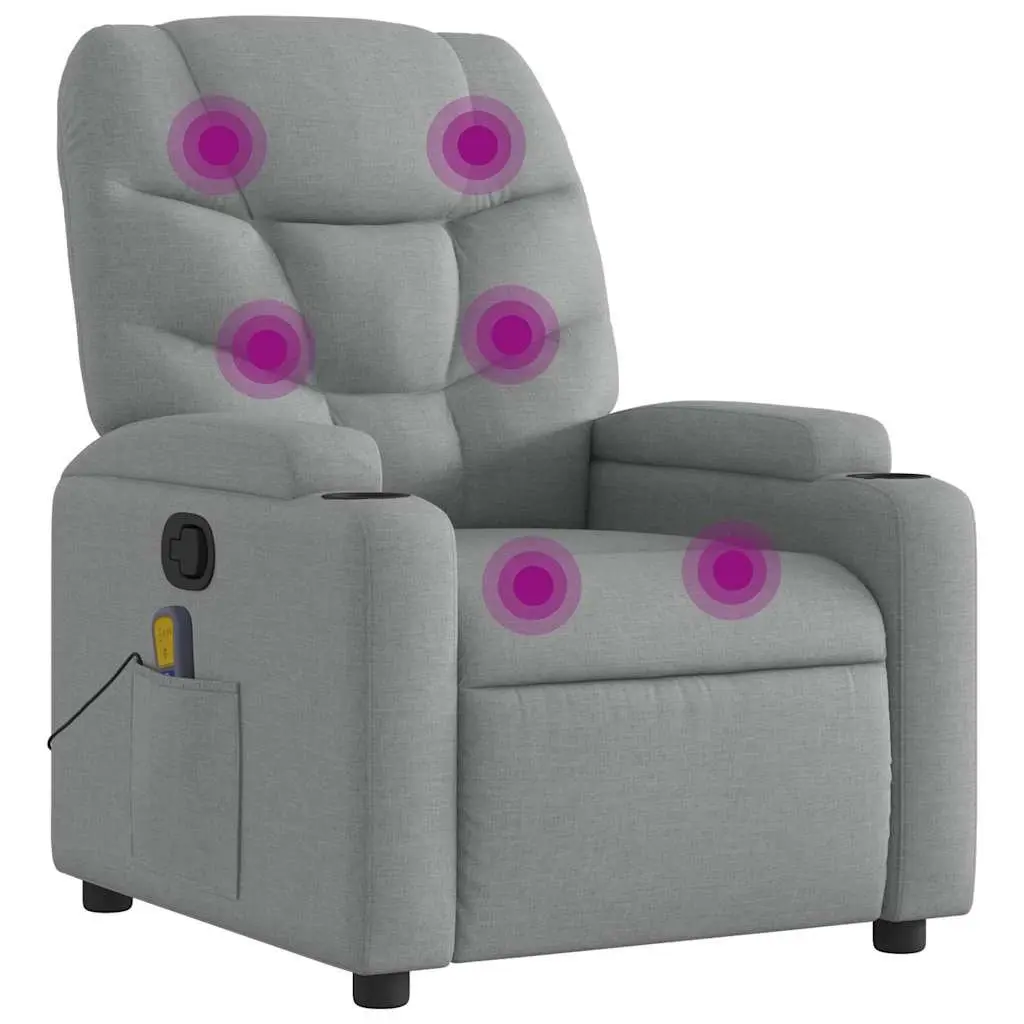 Massage Recliner Chair Fabric Light Grey Manual Reclining 6 Massage Points