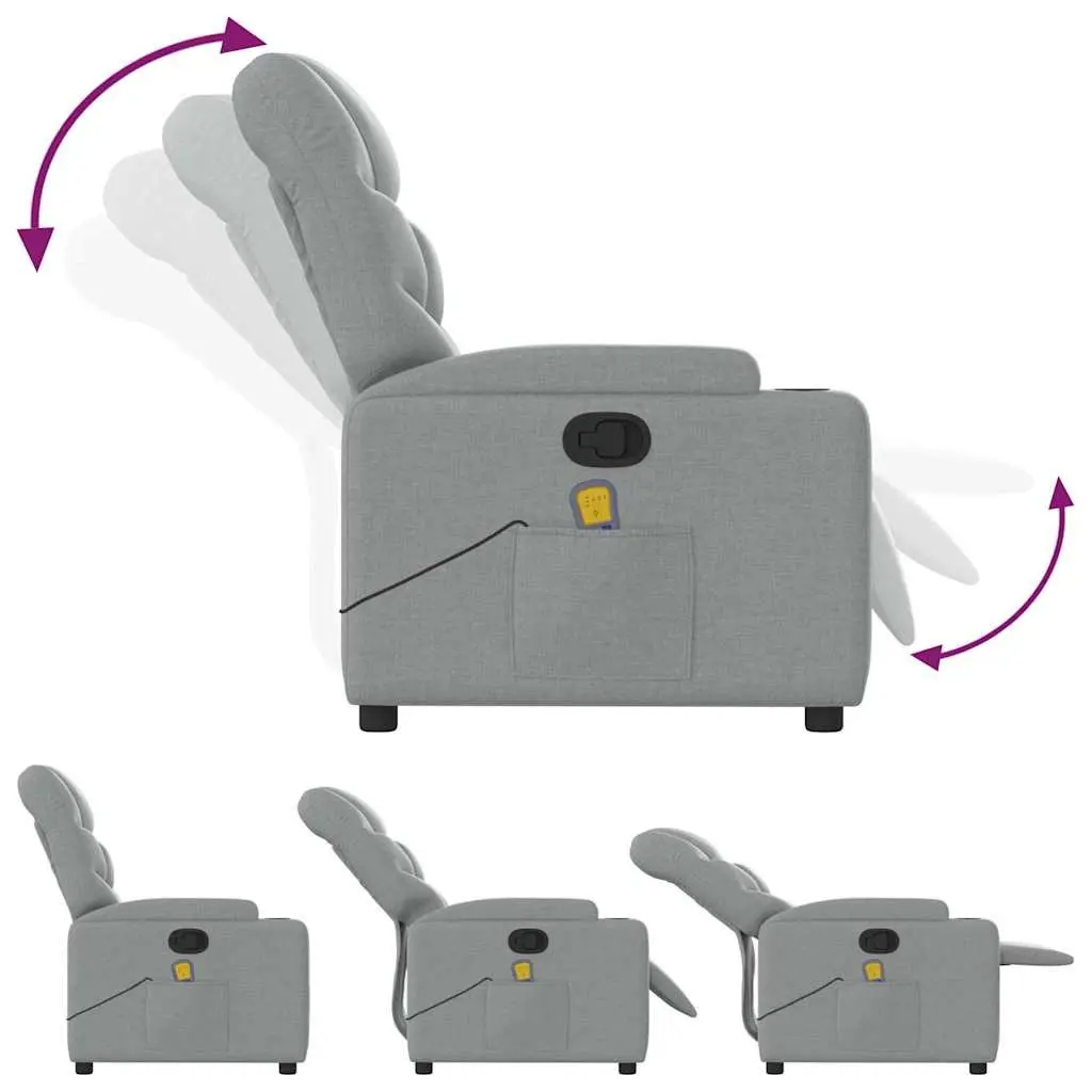 Massage Recliner Chair Fabric Light Grey Manual Reclining 6 Massage Points