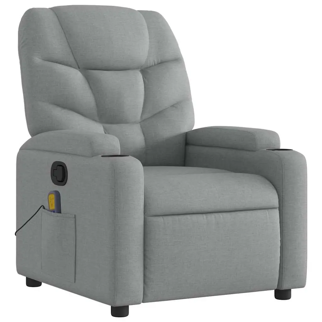 Massage Recliner Chair Fabric Light Grey Manual Reclining 6 Massage Points
