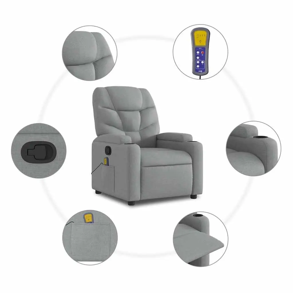 Massage Recliner Chair Fabric Light Grey Manual Reclining 6 Massage Points
