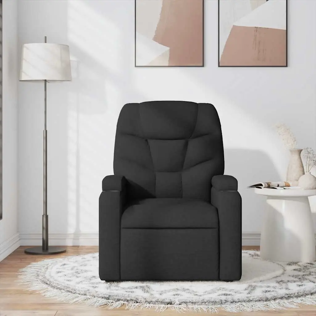 Manual Reclining Massage Chair Black Fabric Vibration Function Adjustable Footrest 135 Degrees