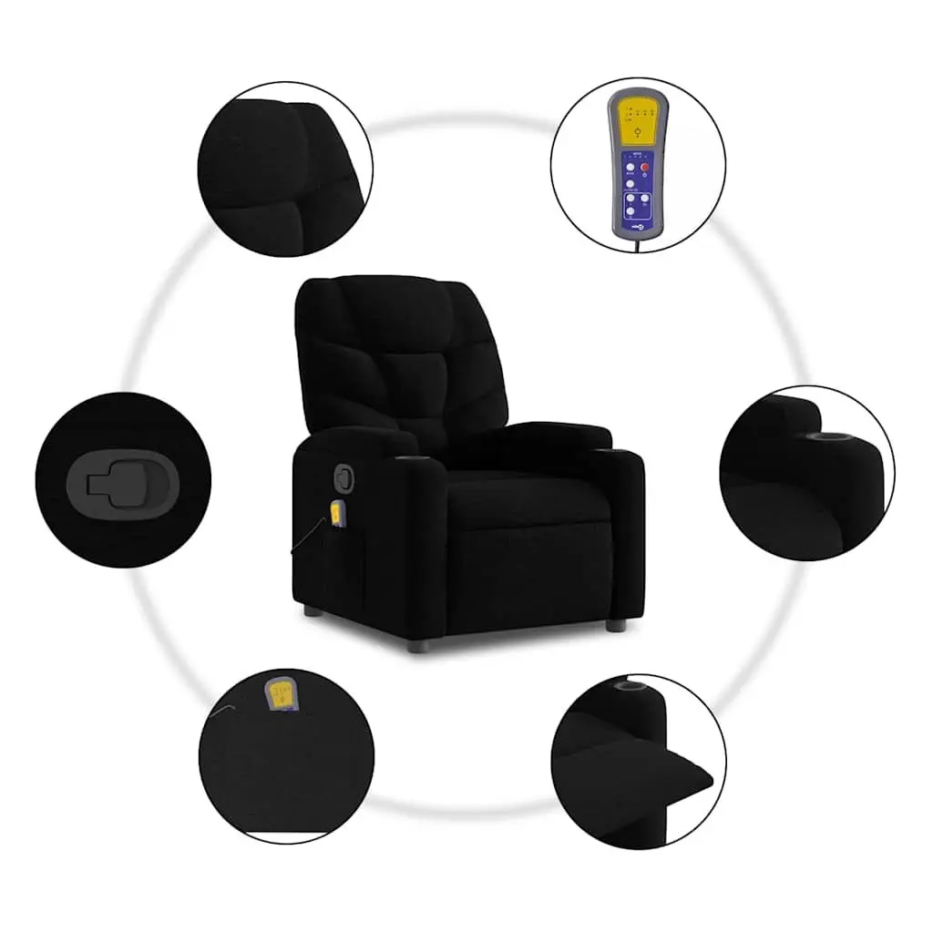 Manual Reclining Massage Chair Black Fabric Vibration Function Adjustable Footrest 135 Degrees