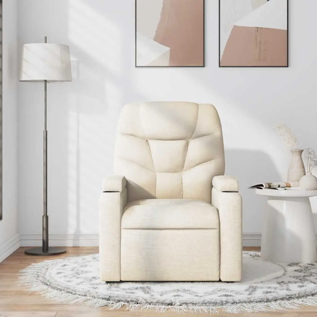 Massage Recliner Chair Fabric Cream Manual Recline 6 Points