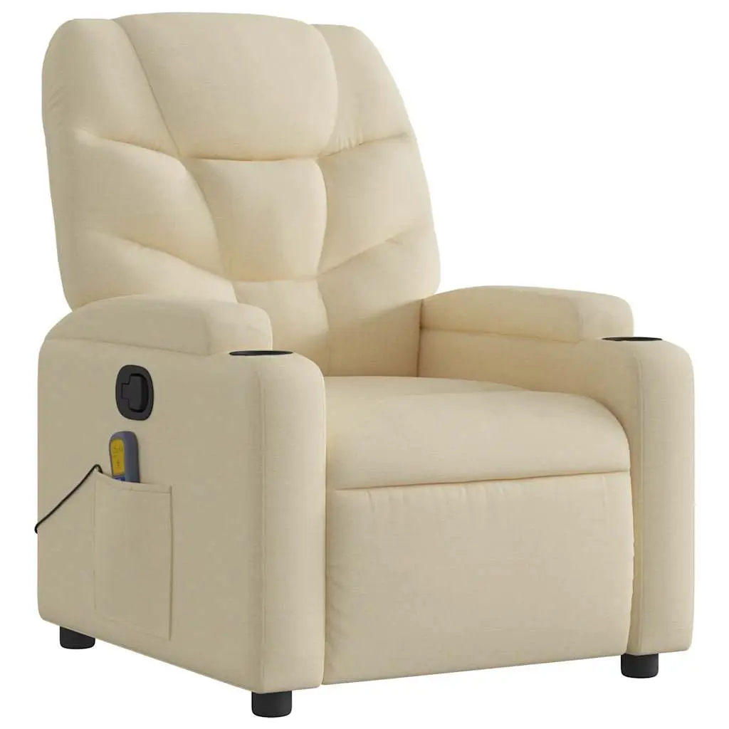 Massage Recliner Chair Fabric Cream Manual Recline 6 Points