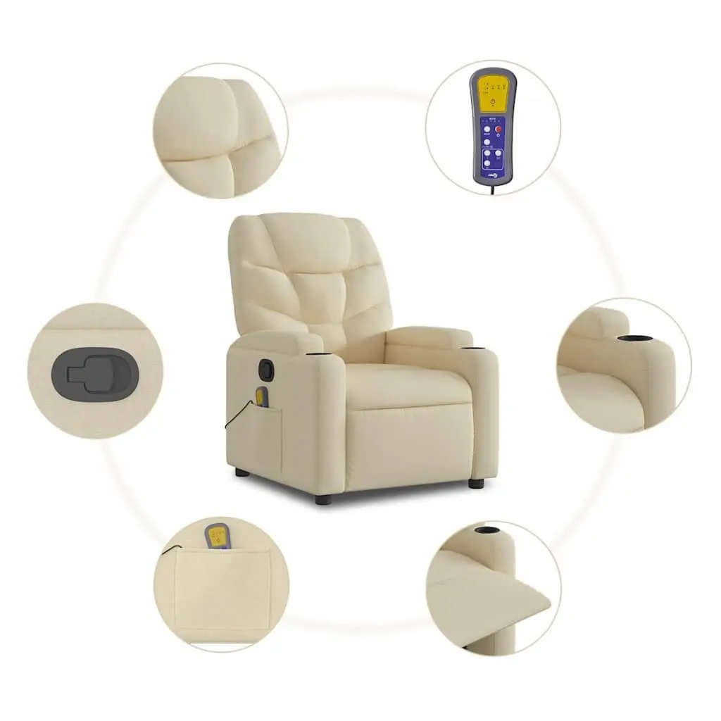 Massage Recliner Chair Fabric Cream Manual Recline 6 Points