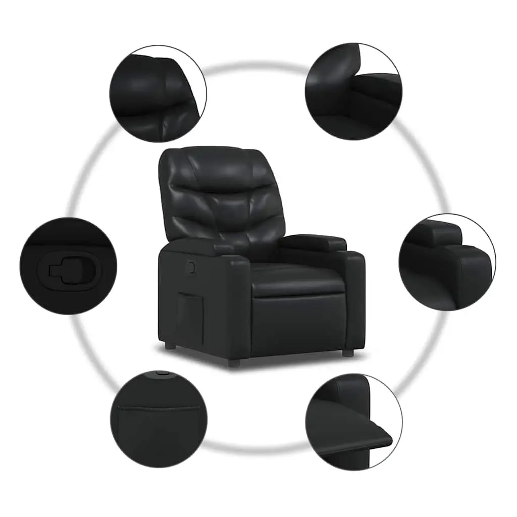 Recliner Chair Faux Leather Black Manual Reclining Armchair