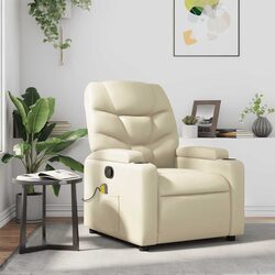 Cream Faux Leather Massage Recliner Chair with Vibration