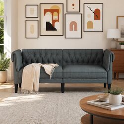 Grey Fabric Chesterfield Sofa for Living Room