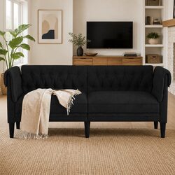 Chesterfield 2-Seater Sofa in Black Fabric for Living Rooms