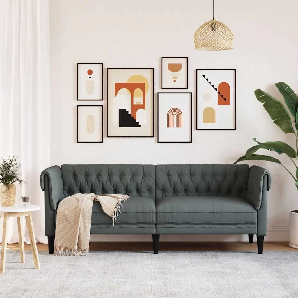 3-Seater Chesterfield Sofa in Grey Fabric