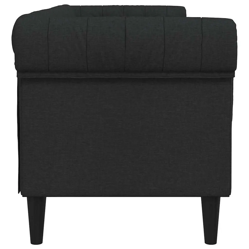 3-Seater Sofa Fabric Black Chesterfield Rolled Arm Deep Backrest