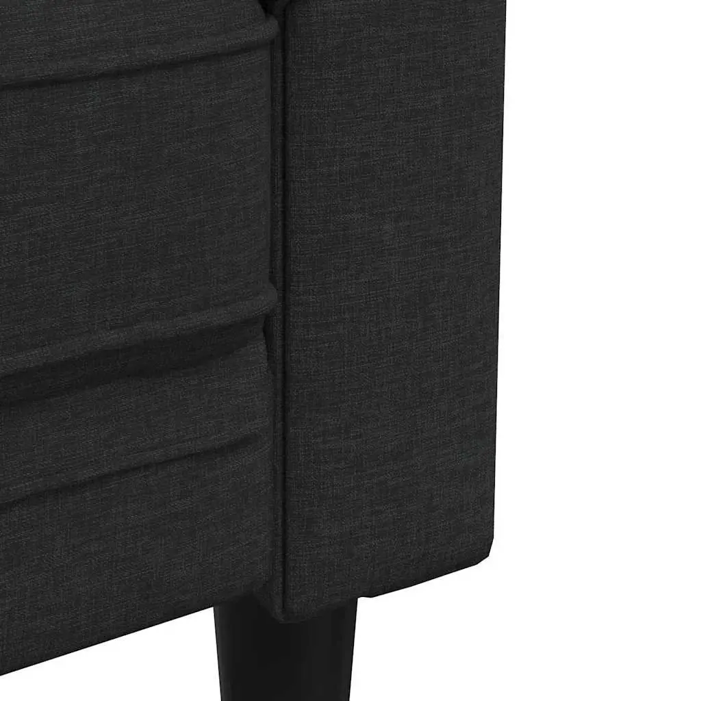 3-Seater Sofa Fabric Black Chesterfield Rolled Arm Deep Backrest