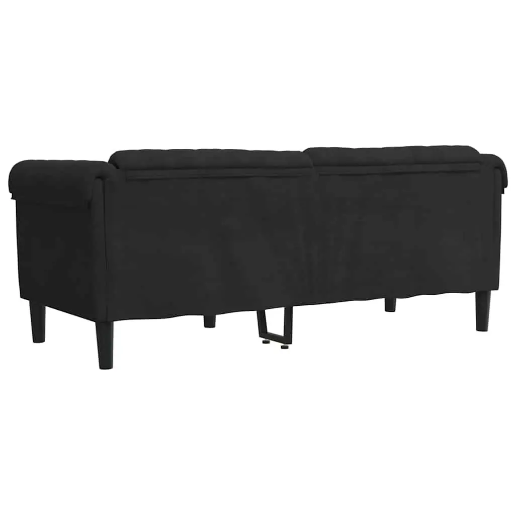 Black Velvet 2-Seater Sofa with Padded Armrests