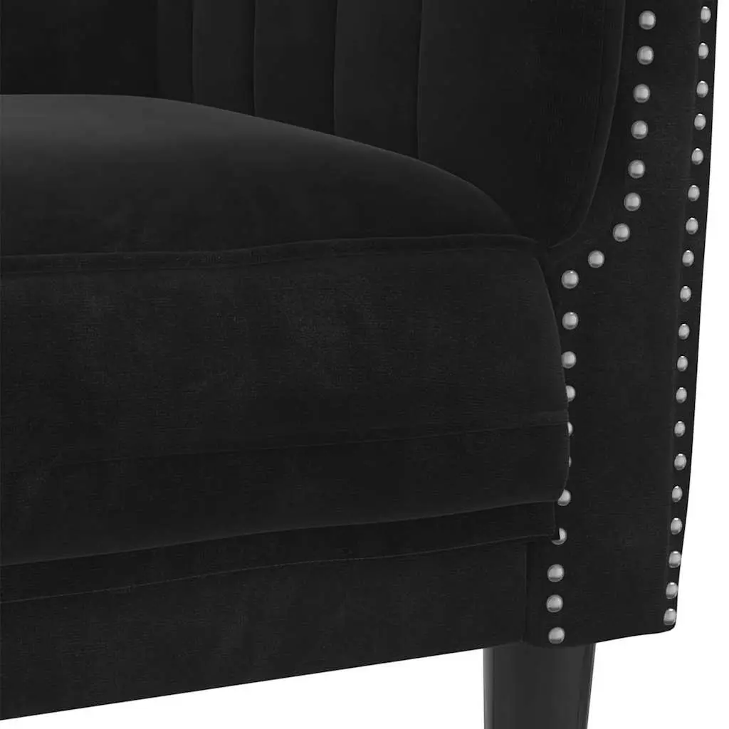 Black Velvet 2-Seater Sofa with Padded Armrests