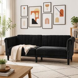 Stylish Black Velvet 3-Seater Sofa for Living Rooms